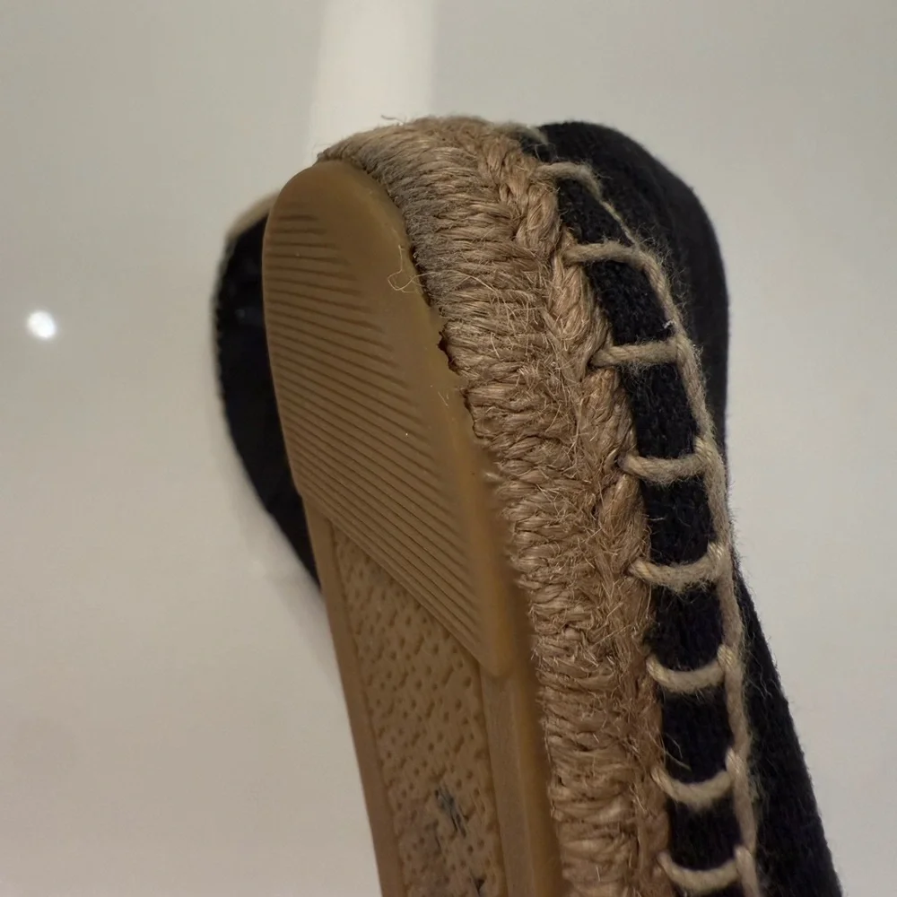 Tory Burch Poppy Espadrille Flats Black Canvas Patent Leather‎ Logo 10M